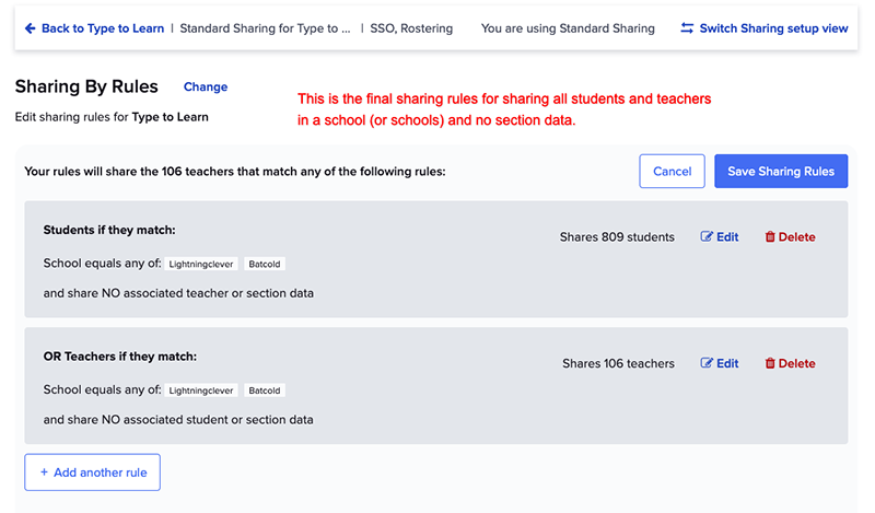 Sharing Settings for Clever Integration - Both Rules