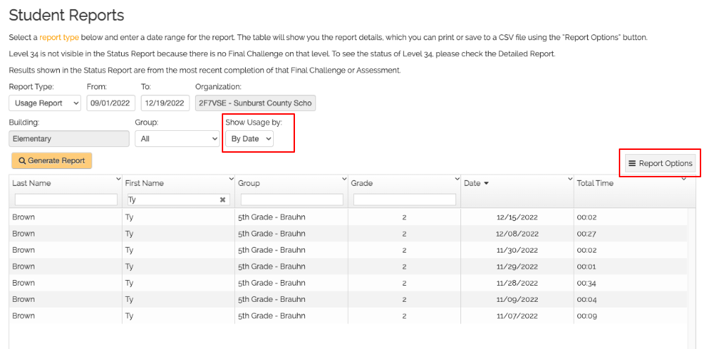 Type to Learn Usage Report - By Date